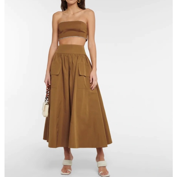 STAUD Tan Midi Skirt with Pockets